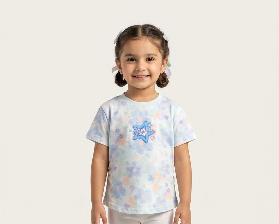 Toddler Girls' Floral Star Graphic Tee - Soft Cotton Short Sleeve T-Shirt in Pastel Colors