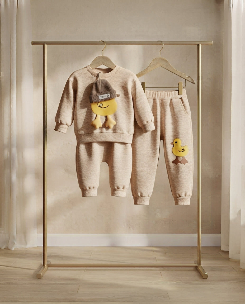 Kids Casual Stylish Duck Graphic Sweatshirt And Full Length Trouser Set For Boys