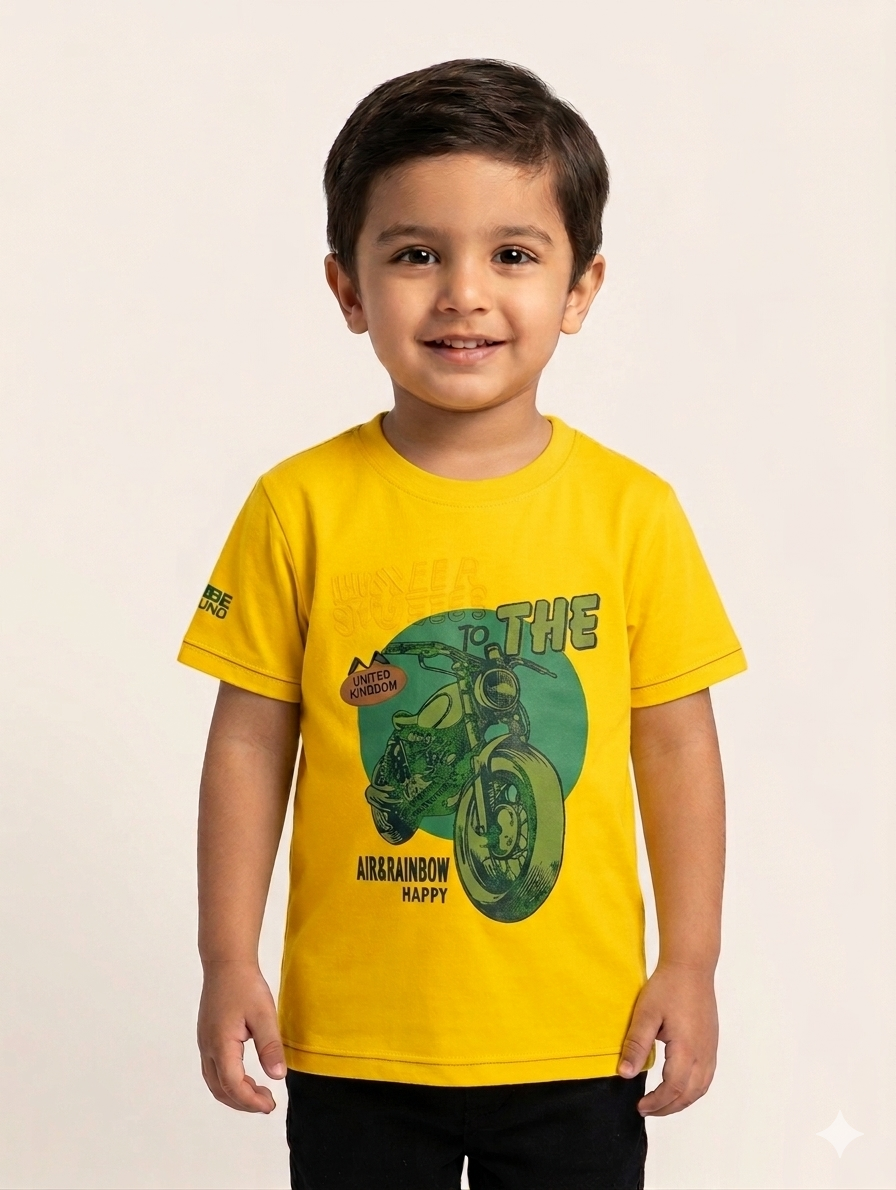 Boys Graphic Motorcycle T-Shirt Comfortable Cotton Short Sleeve Crew Neck Top for Active Kids