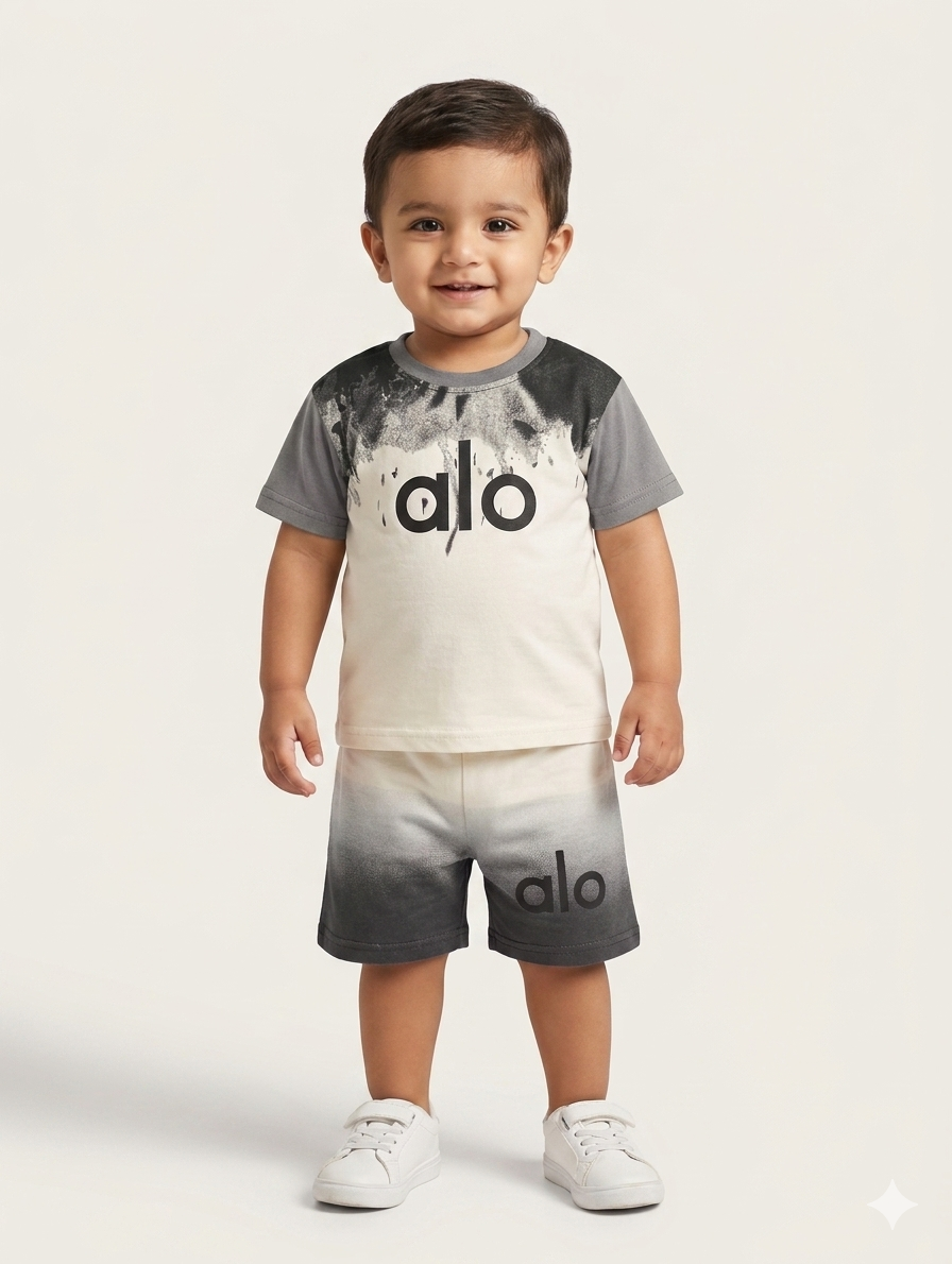 Boys' Alo Graphic Tie Dye T-Shirt and Matching Shorts Two Piece Summer Activewear Set