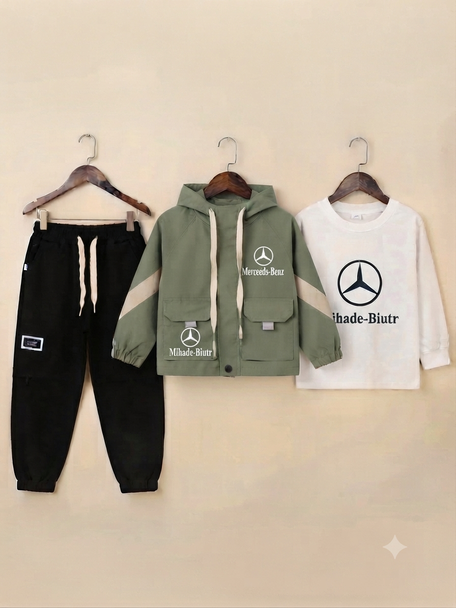 Kids 3 Piece Stylish Winter Outfit Set With Hooded Jacket Shirt And Comfortable Pants