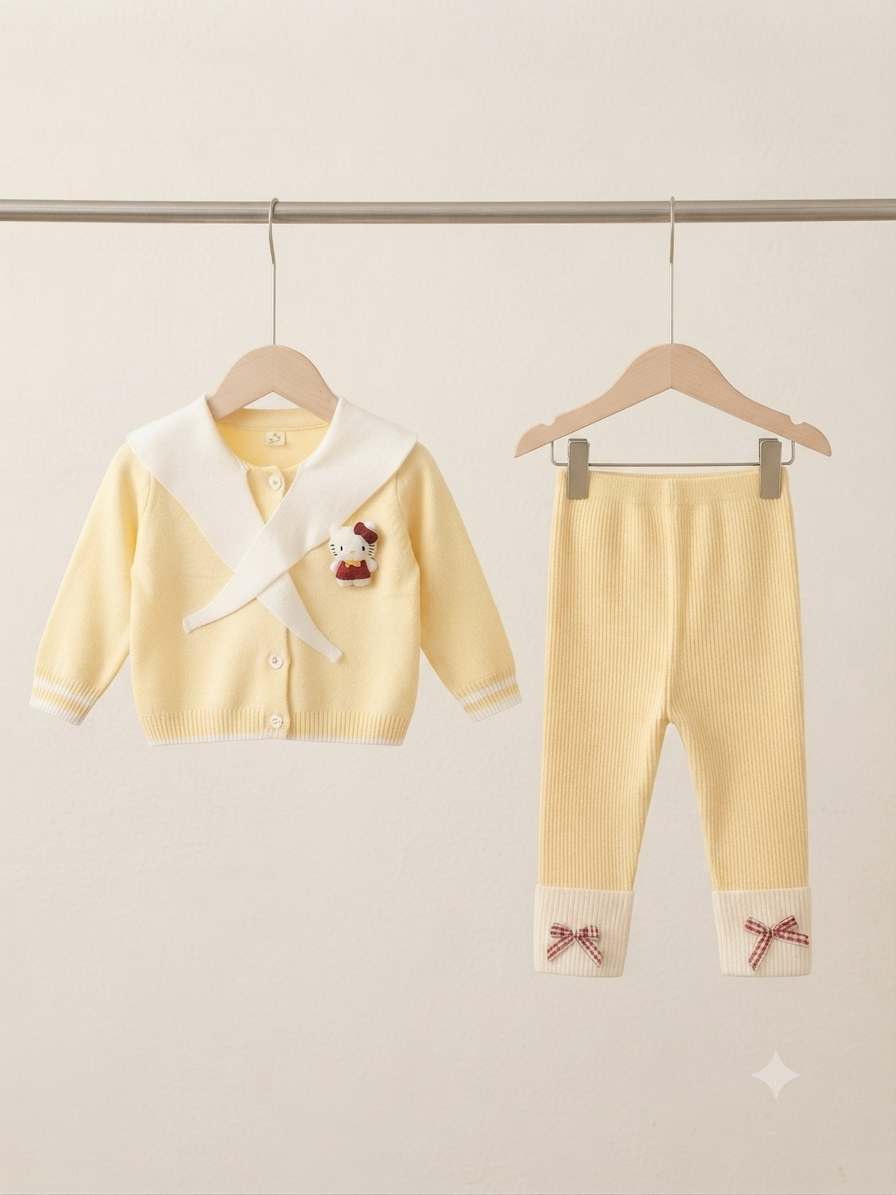 Baby Girl Knitted Cardigan and Trouser Two-Piece Winter Outfit