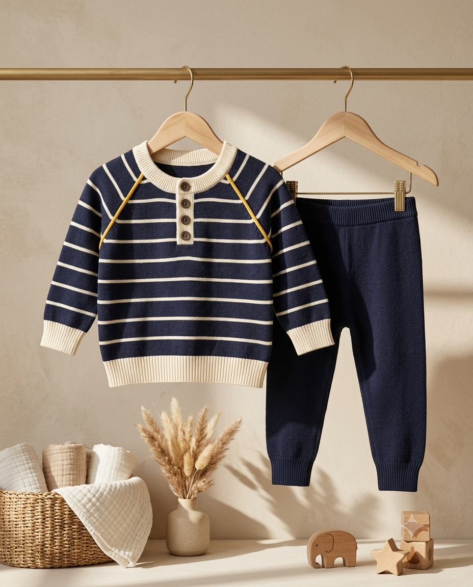 Enhance your child's wardrobe with this elegant and comfortable knitted outfit, perfect for any occasion.