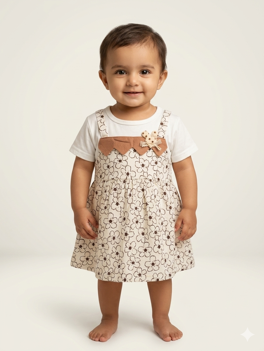 Adorable Toddler Girls Floral Pinafore Dress Set with White Inner Tee for Casual Wear