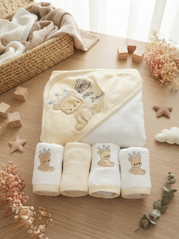 Premium Cotton Baby Hooded Bath Towel And Washcloth Set For Soft Newborn Skincare Routine