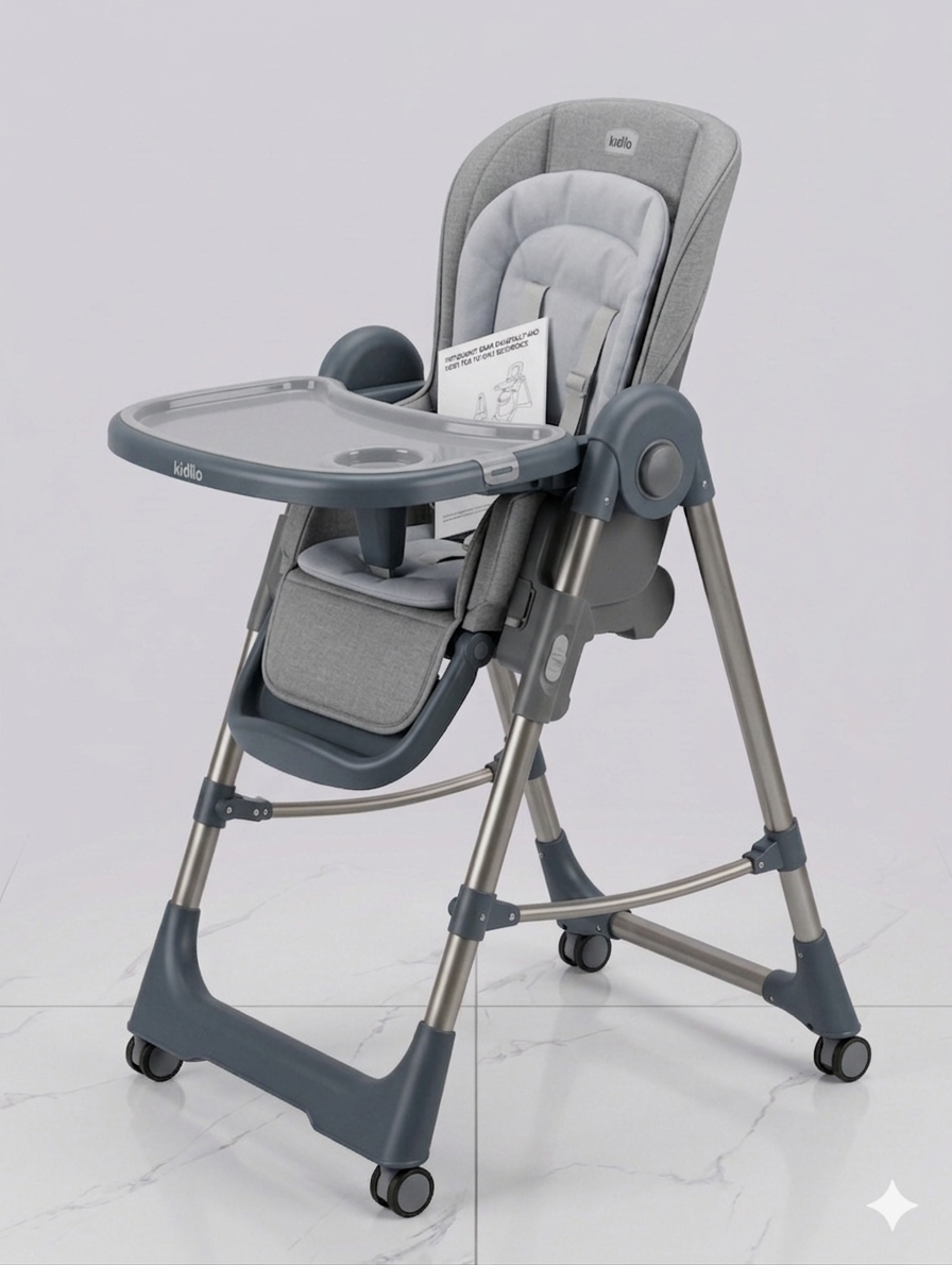 Premium Kidilo Adjustable Baby High Chair - Foldable, Portable Feeding Seat with Removable Tray