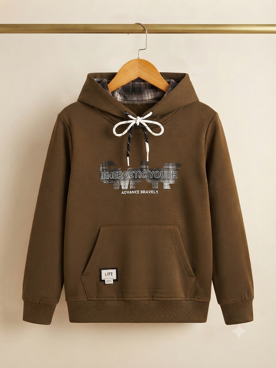 Stylish Kids Fleece Hoodie With Graphic Print And Comfortable Front Pocket For Daily Wear