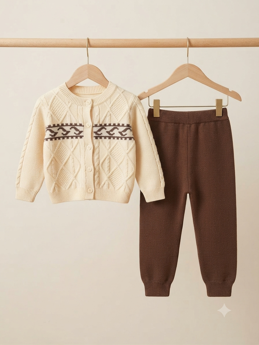 Cozy Kids Knitted Cardigan And Trousers Outfit Set For Winter