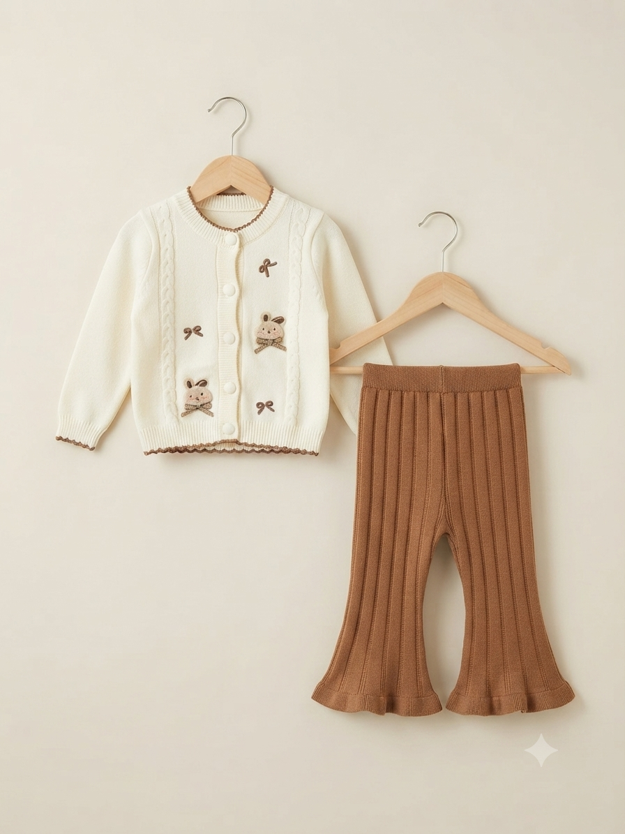 Baby Girl Knitted Cardigan And Trouser Set