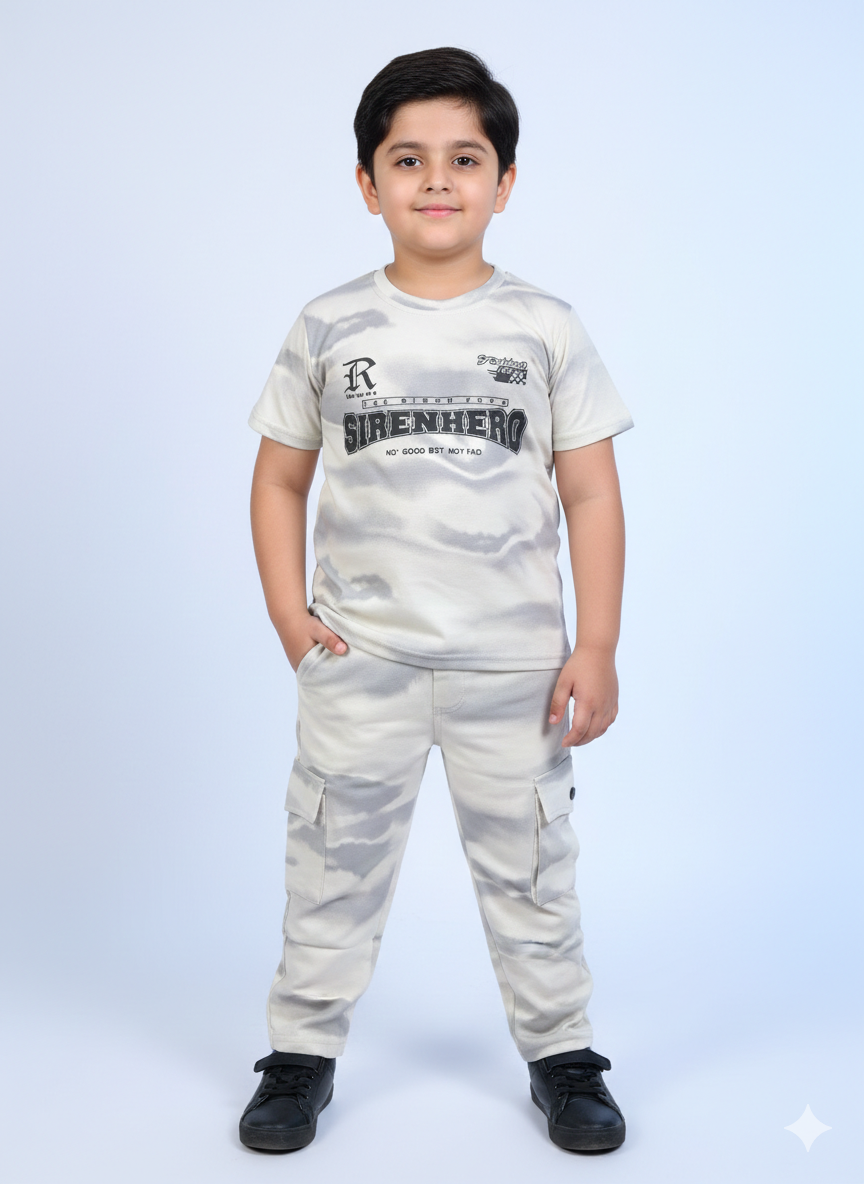 Versatile Multi-Toned Camo Graphic Tee and Cargo Pants Set for Active and Stylish Young Boys