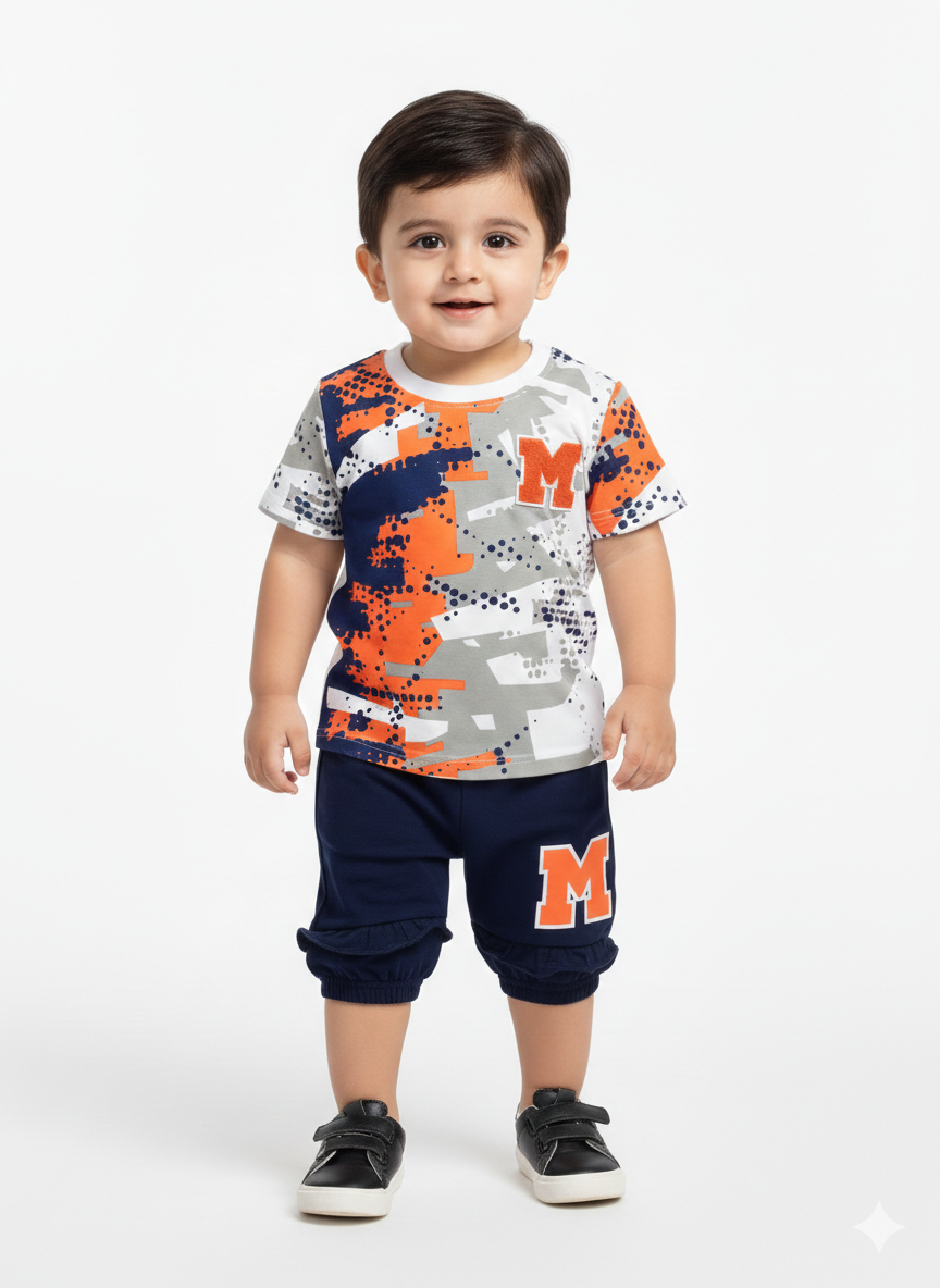 Toddler Boys' 2-Piece Graphic T-Shirt and Shorts Set with Athletic 'M' Patch Detail