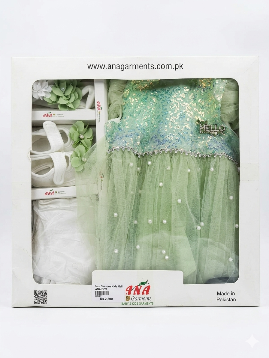 Premium Yellow Embroidered Baby Frock Gift Box Set With Matching Accessories For Special Occasions