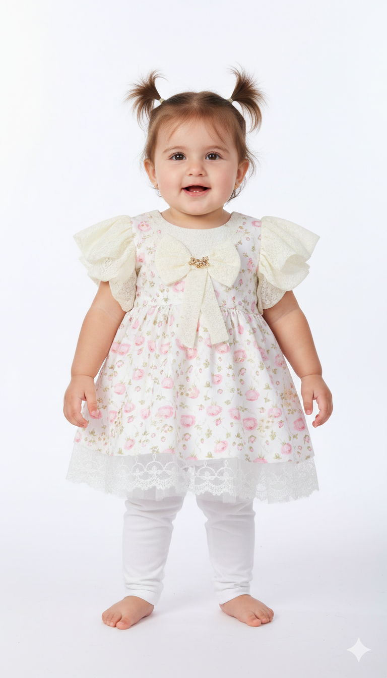 Premium Floral Baby Girl Party Dress With Lace Ruffle Sleeves And Elegant Layered Tutu Hemline