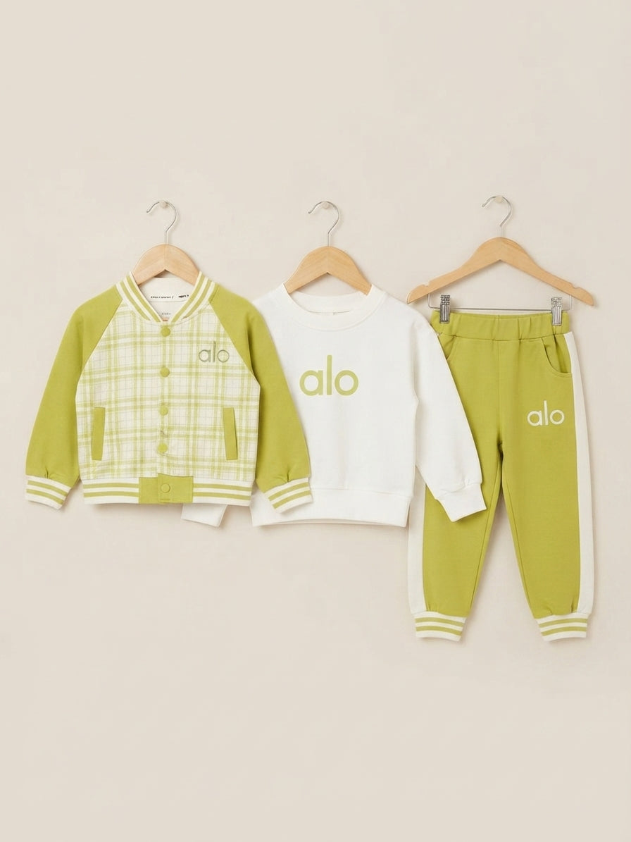 Kids Orange and White Varsity Jacket White Hoodie and Jogger Pants Set