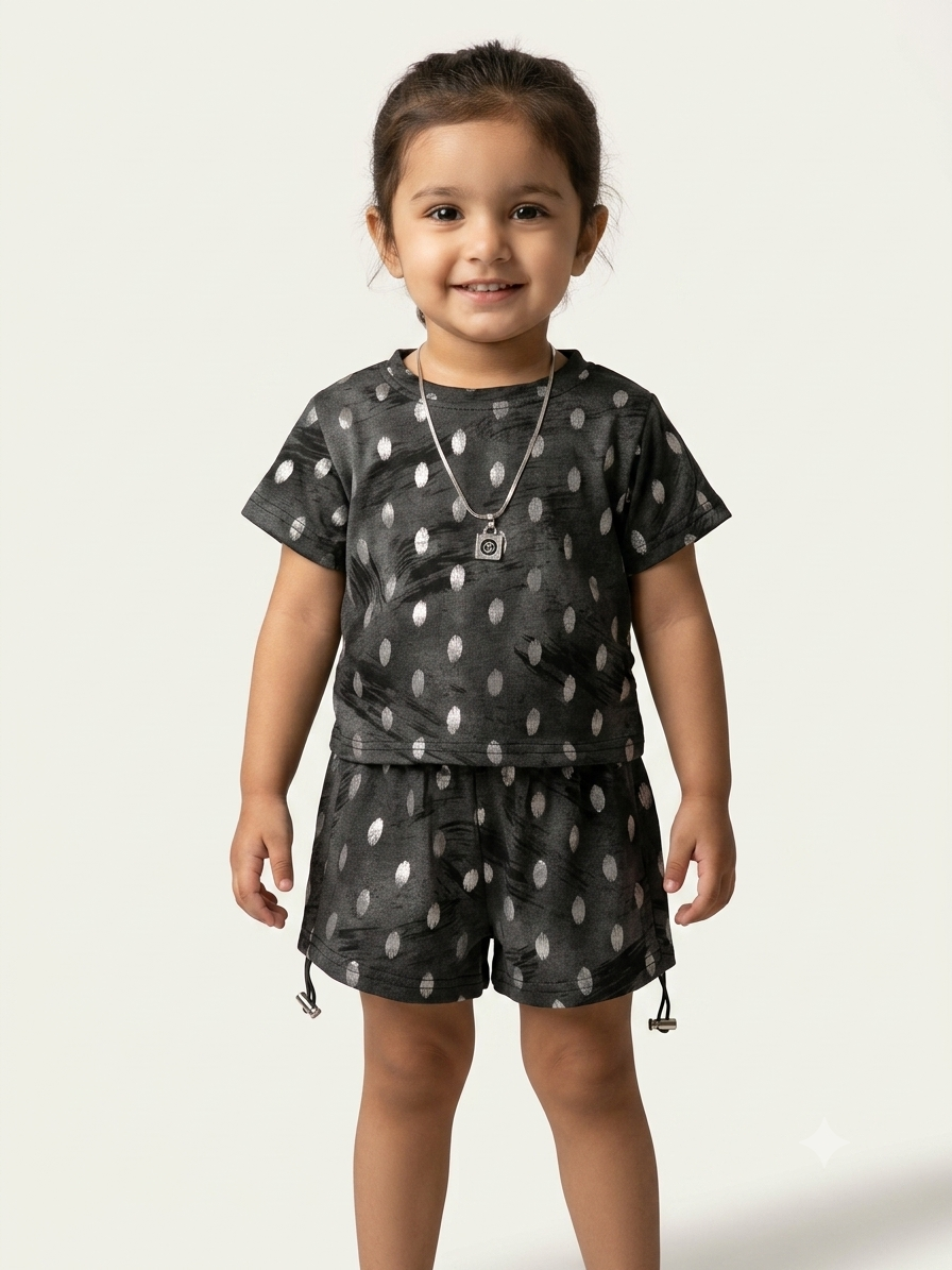 Baby Girls Cute White and Silver Metallic Foil Print T Shirt and Shorts Set