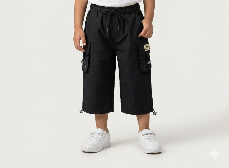 Durable Kids Multi-Pocket Cargo Shorts with Adjustable Toggle Hems and Comfortable Elastic Drawstring Waistband