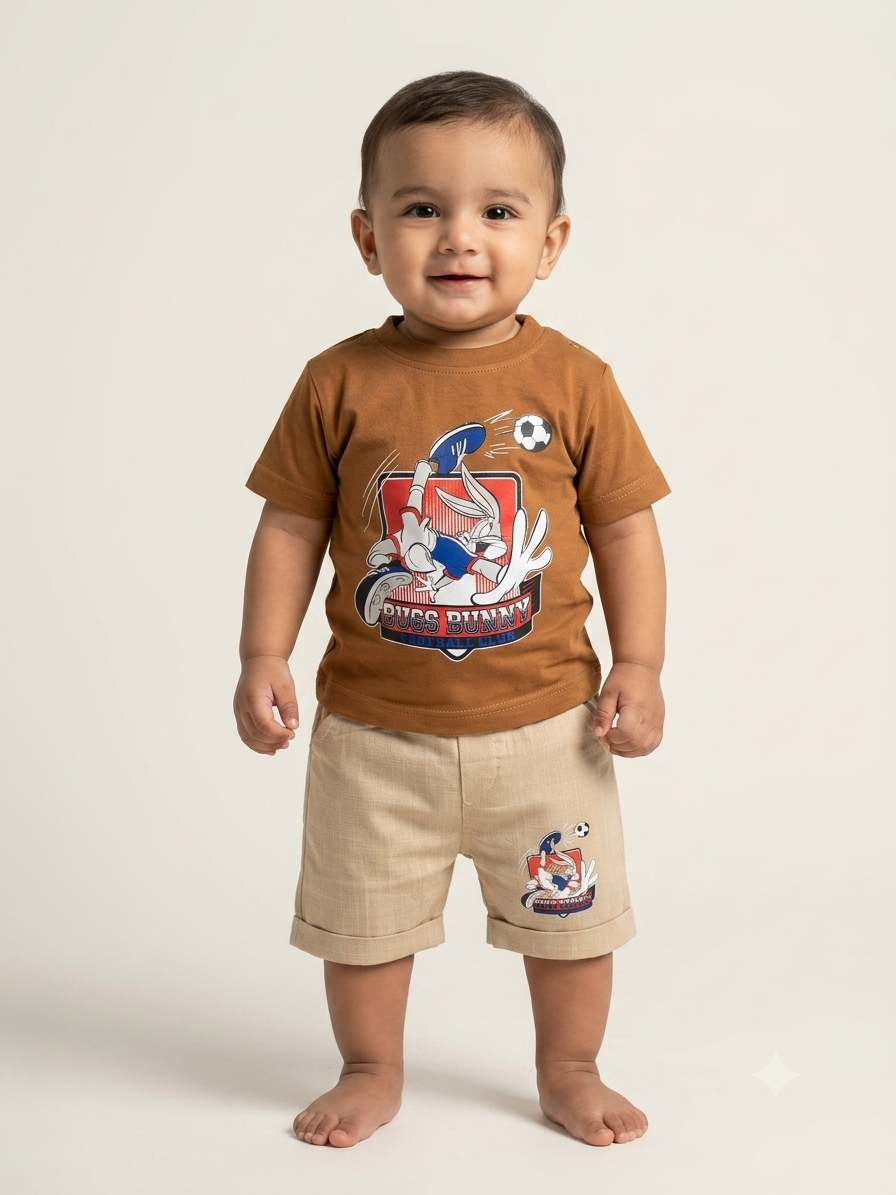 Boys Bugs Bunny Football Graphic T-Shirt and Shorts Set