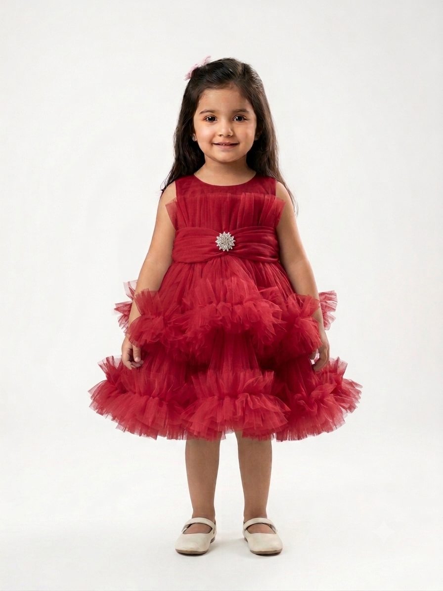Elegant Tulle Layered Party Dress for Girls – Premium Festive Occasion Wear