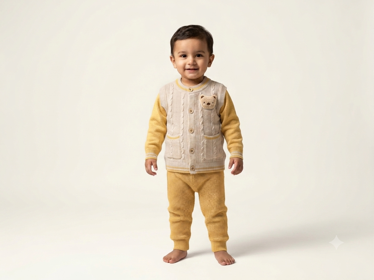 Comfortable Knitted Sweater Vest And Waffle Pant Set For Your Little Toddler Boy Winter Outfit