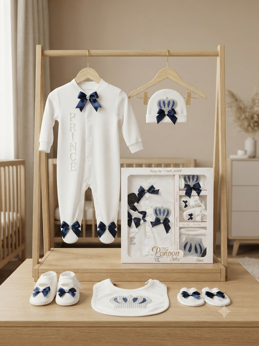 Prince Newborn Baby Gift Set Romper With Cap Mittens Booties And Bib