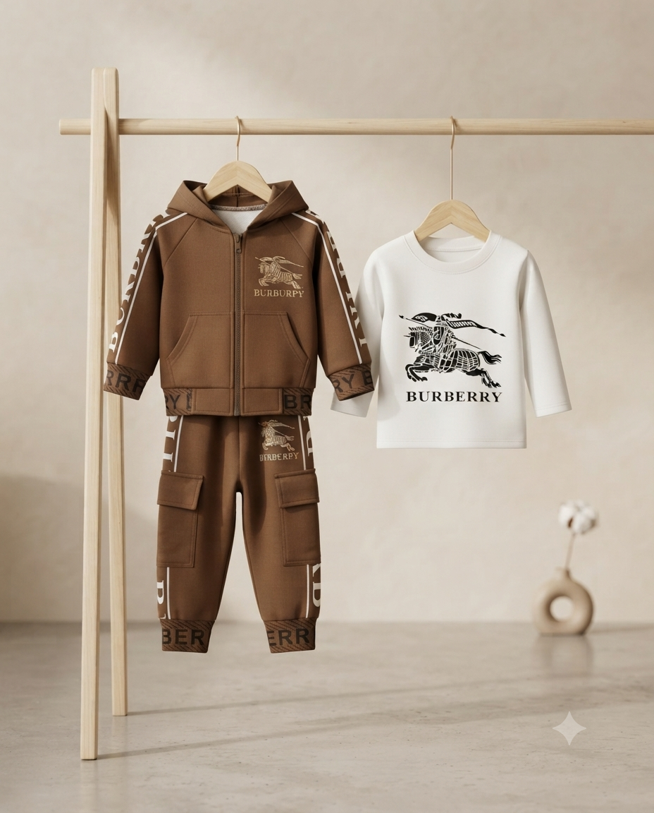 Kids Designer Hooded Tracksuit And Long Sleeve T-Shirt Outfit Set