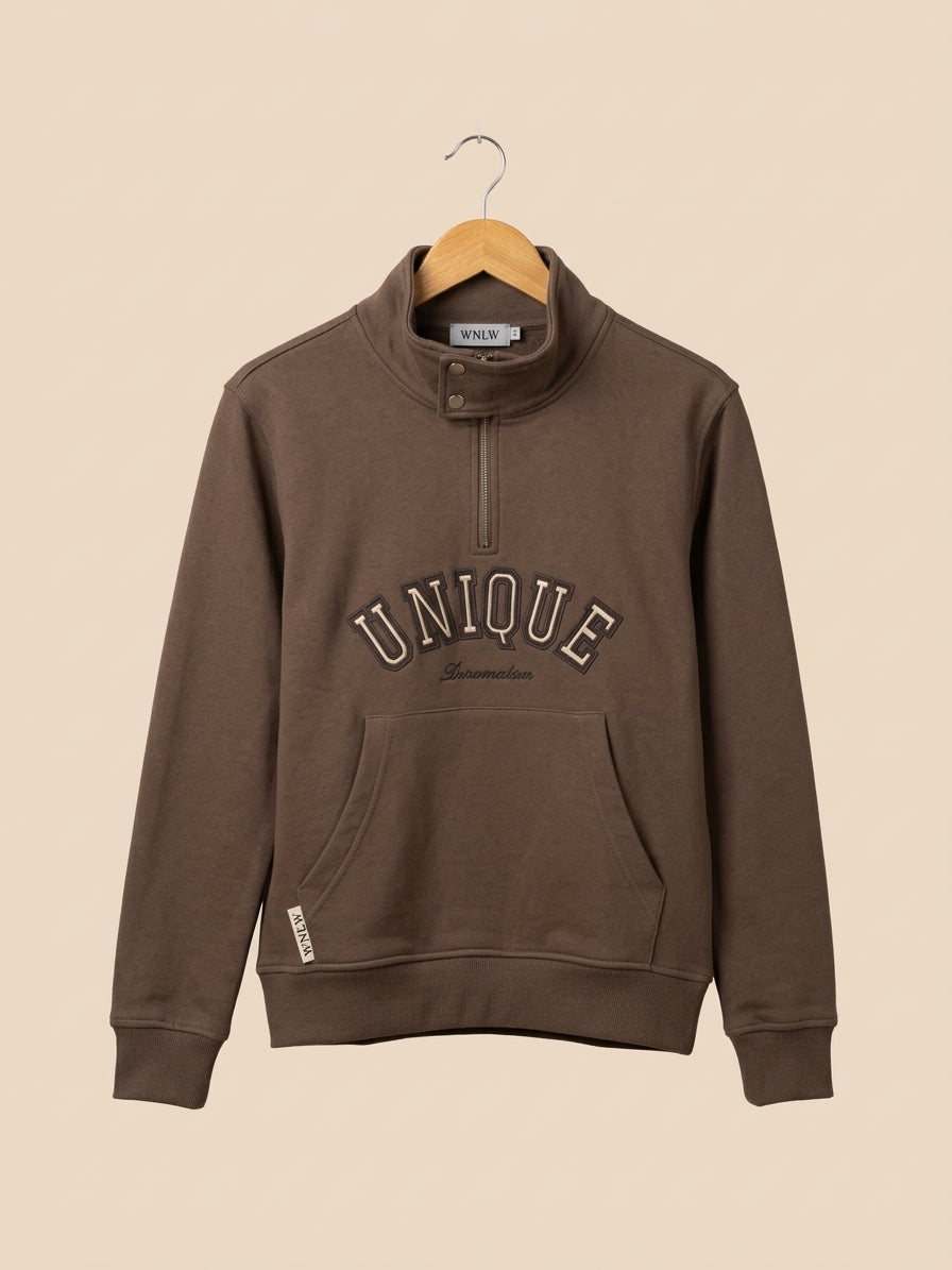 Stylish Half Zip Unique Embroidered Sweatshirt Premium Fleece Winter Casual Pullover Top