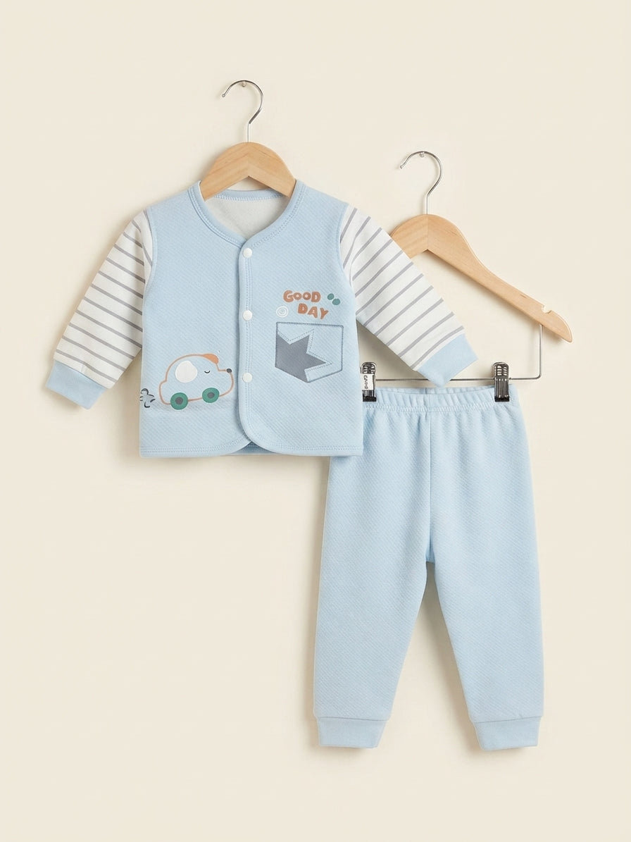 Cute Baby Winter Thermal Top and Bottom Clothing Set for Newborn Boys and Girls