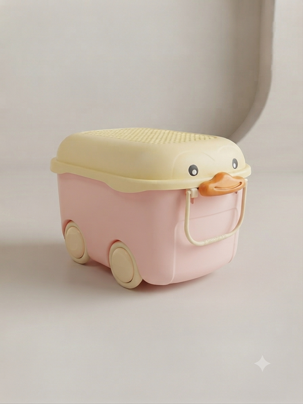 Cute Duck Shaped Kids Toy Storage Box With Rolling Wheels And Carrying Handle
