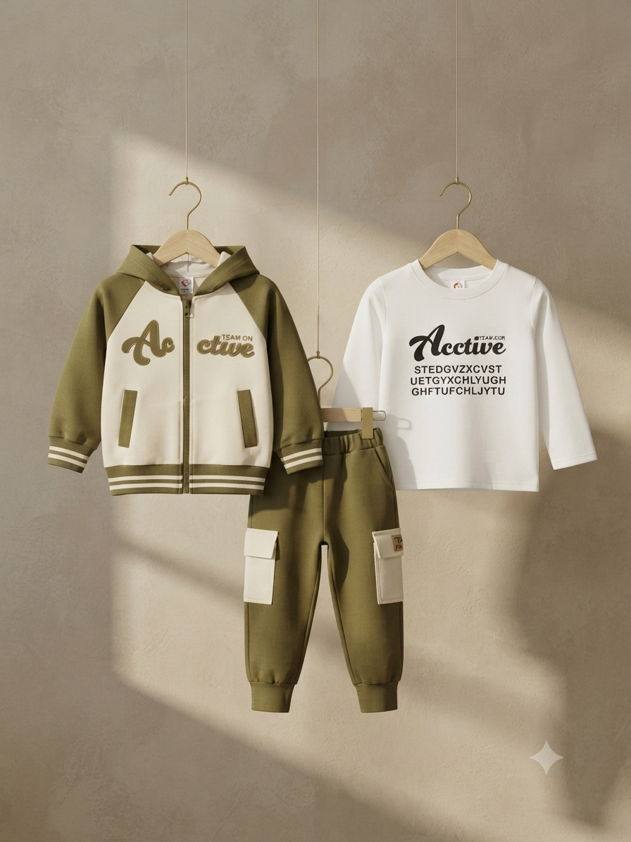 Premium Kids 3-Piece Winter Outfit Set Featuring Zip-Up Hoodie, Long Sleeve Shirt, And Trousers