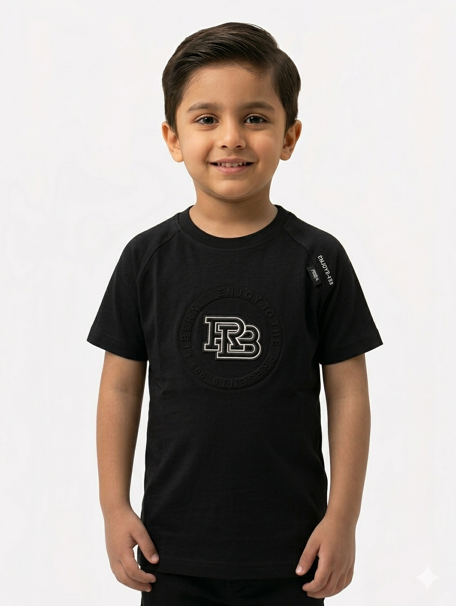Premium Boys' Circular Embossed Graphic Cotton Tee – Stylish Short Sleeve Crew Neck Casual Top