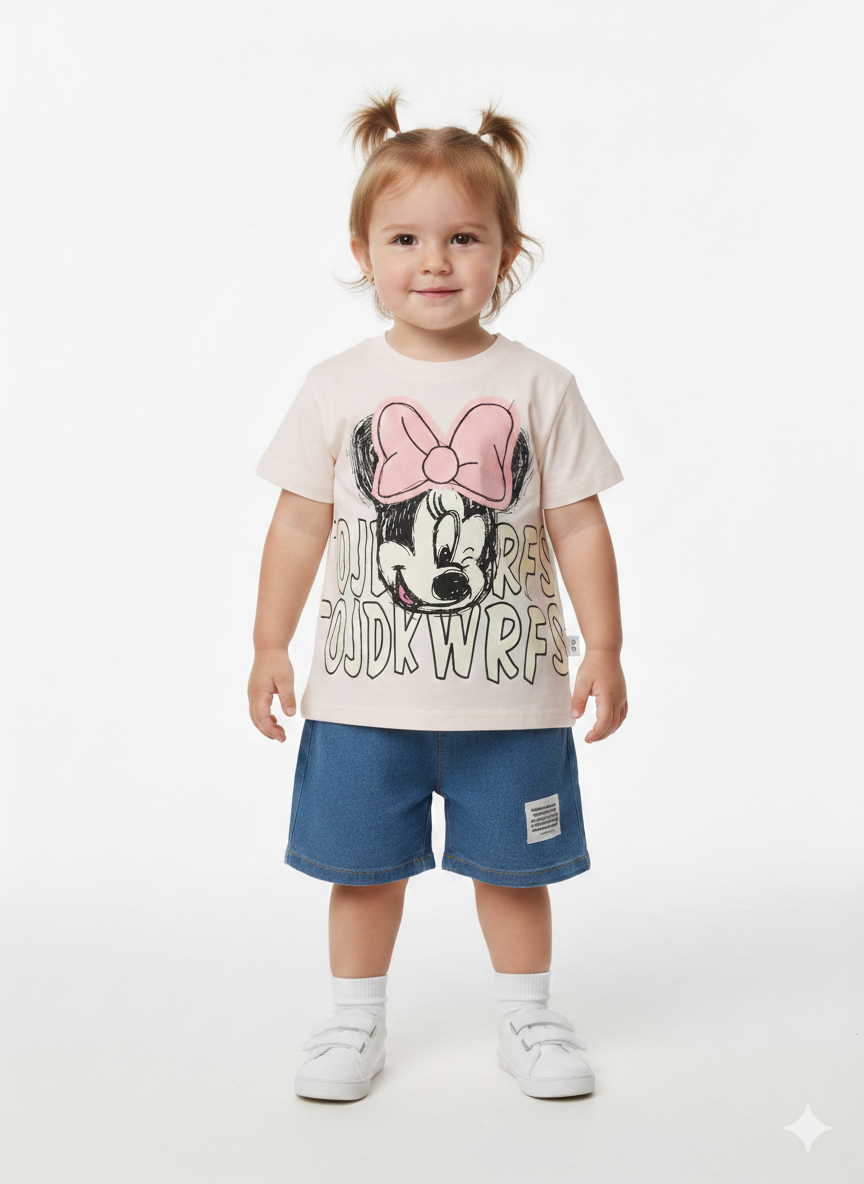 Toddler Girls' Disney Minnie Mouse Graphic T-Shirt and Denim Shorts Two-Piece Casual Summer Set