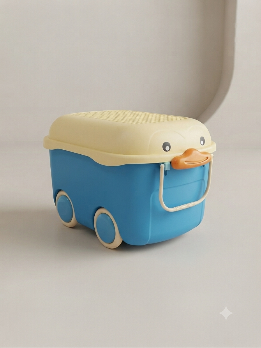Cute Duck Shaped Kids Toy Storage Box With Rolling Wheels And Carrying Handle