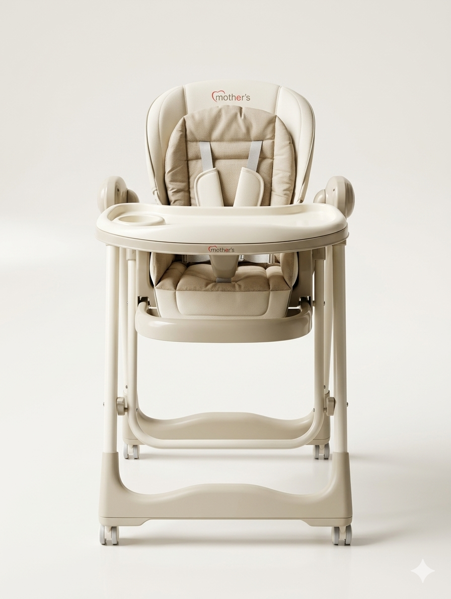 Mother's Premium Adjustable Baby High Chair with Removable Tray and Locking Swivel Wheels
