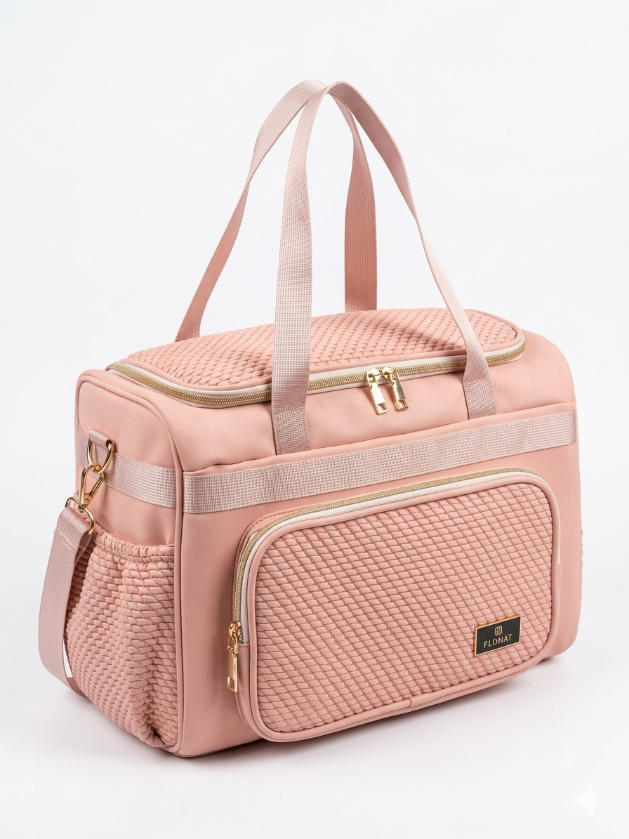 Elegant FLDHAT Quilted Travel Duffel Bag – Stylish Multi-Pocket Waterproof Weekender for Modern Women