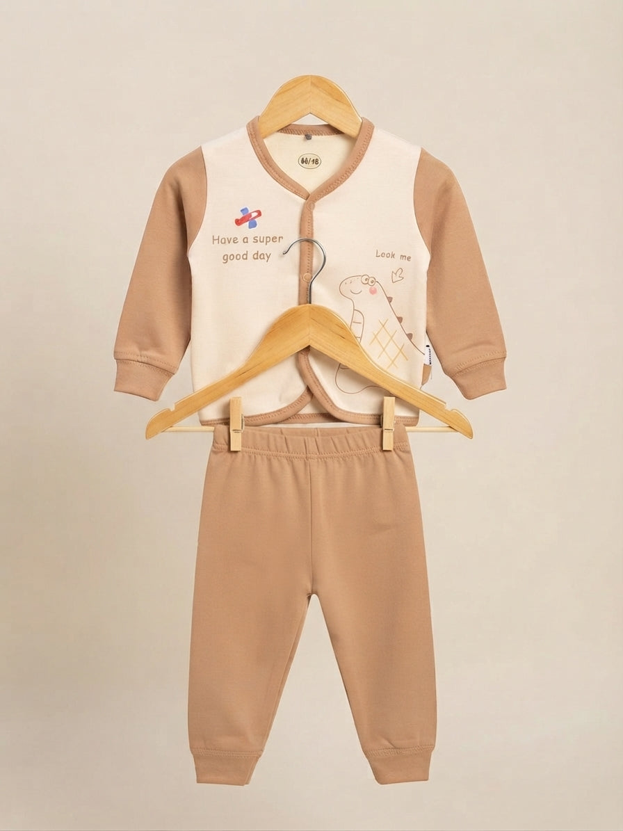 Cute Baby Cotton Full Sleeves Cardigan And Trouser Clothing Set For Daily Wear