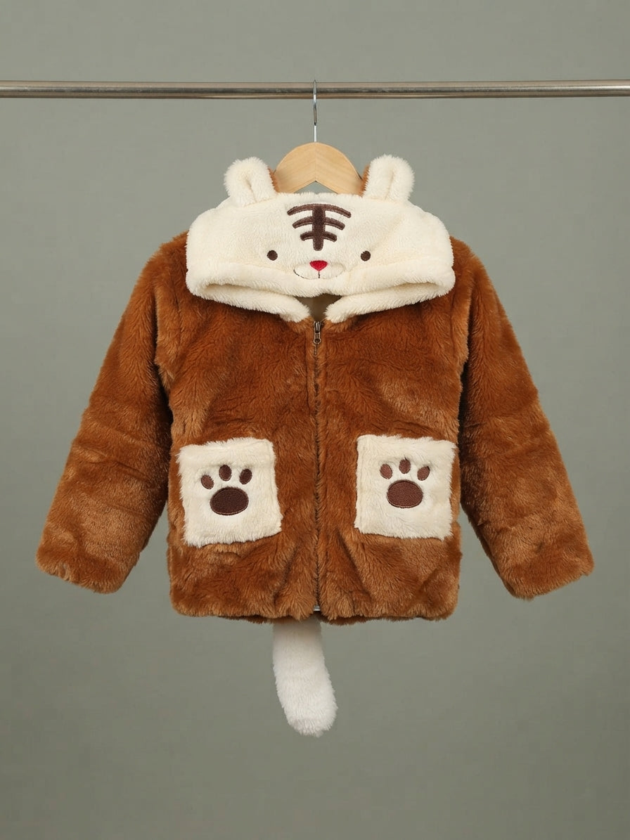 Cute Animal Hooded Fur Jacket For Kids Warm Winter Wear Stylish Soft Outerwear Outfit