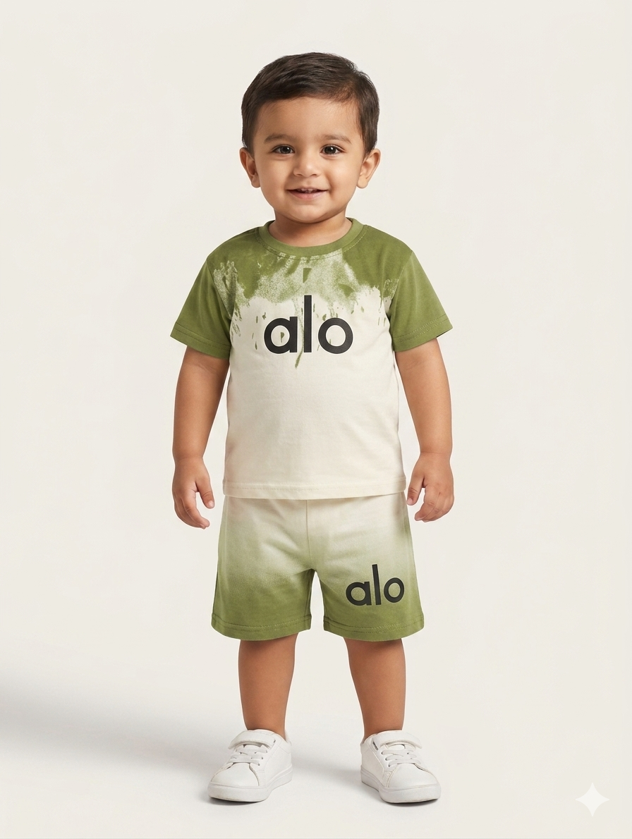 Boys' Alo Graphic Tie Dye T-Shirt and Matching Shorts Two Piece Summer Activewear Set