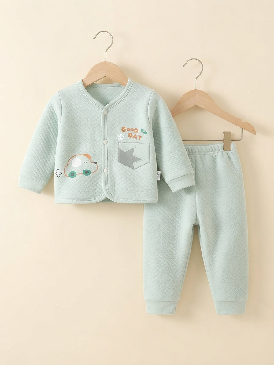 Cute Baby Winter Thermal Top and Bottom Clothing Set for Newborn Boys and Girls
