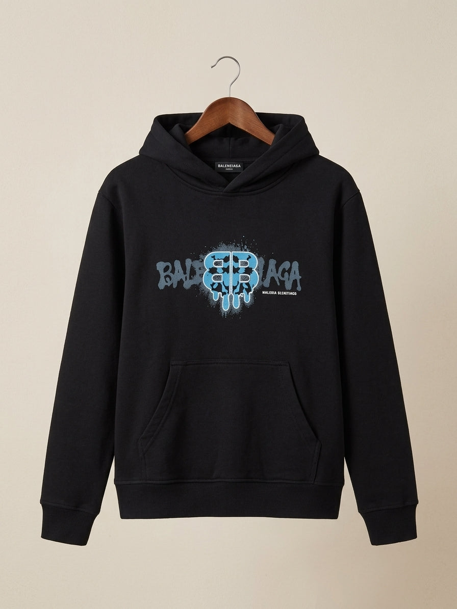 Men Off White Black Graffiti Printed Oversized Fleece Hoodie Streetwear Winter Collection Casual Pullover