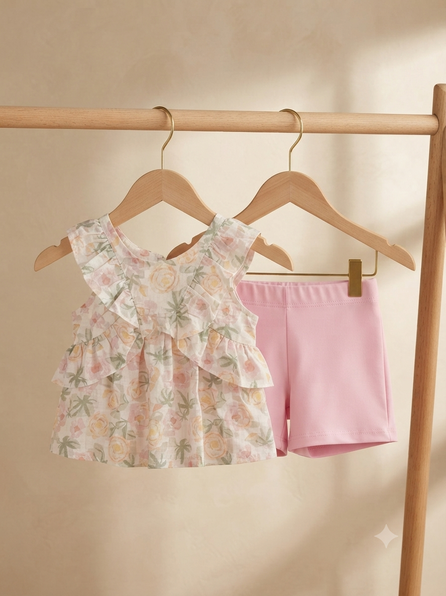 Stylish Floral Ruffled Top and Comfortable Shorts Set for Your Little Fashionista