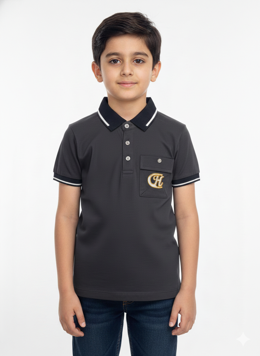 Premium Boys' Short Sleeve Polo Shirt With Contrast Tipped Collar And Embroidered Logo Pocket