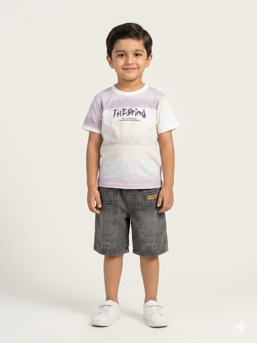 Boys Striped Graphic Tee and Denim Shorts 2-Piece Summer Everyday Outfit Set