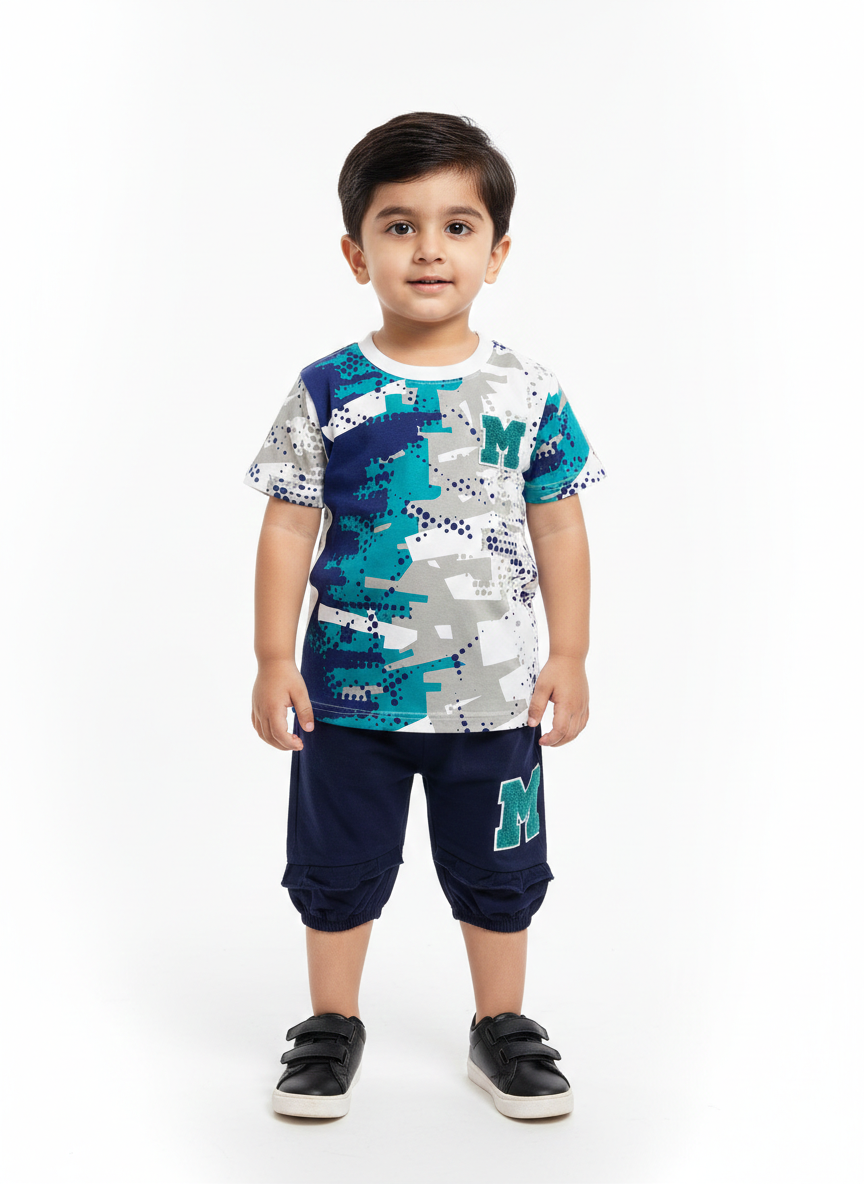 Toddler Boys' 2-Piece Graphic T-Shirt and Shorts Set with Athletic 'M' Patch Detail