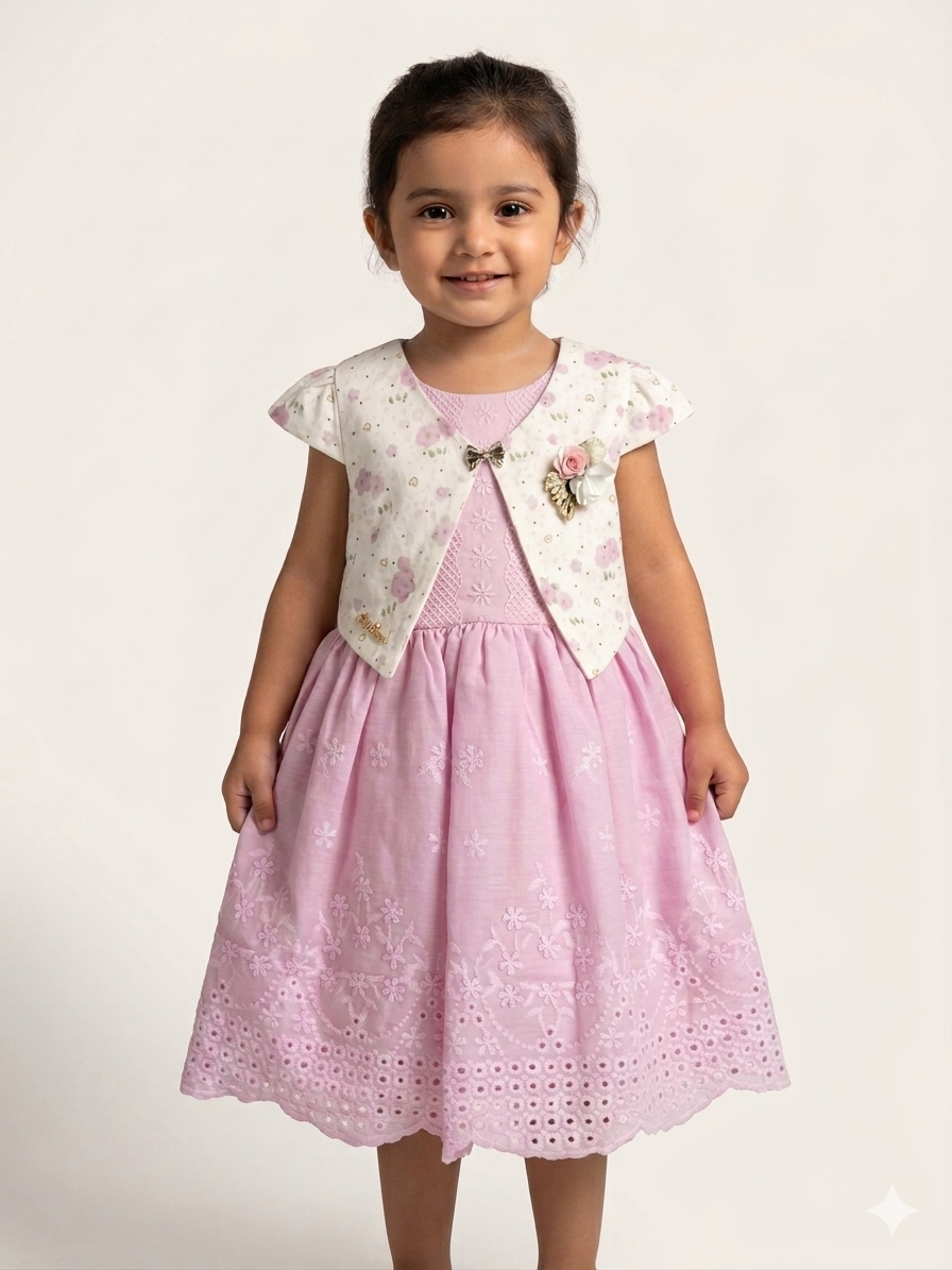 Girls Elegant Sunshine  Embroidered Dress with Floral Bolero Jacket