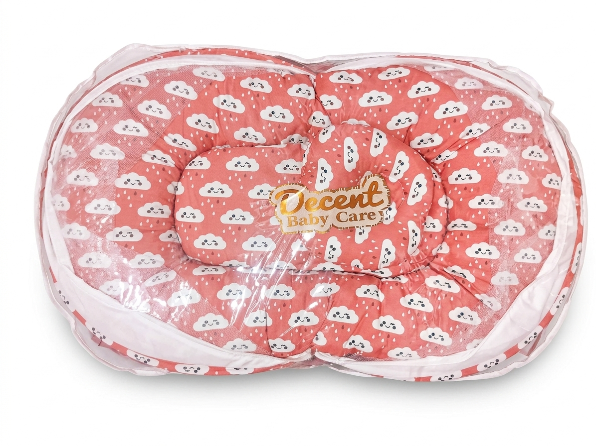 Cozy Portable Baby Bed with Mosquito Net: Vibrant Rainbow & Cloud Design