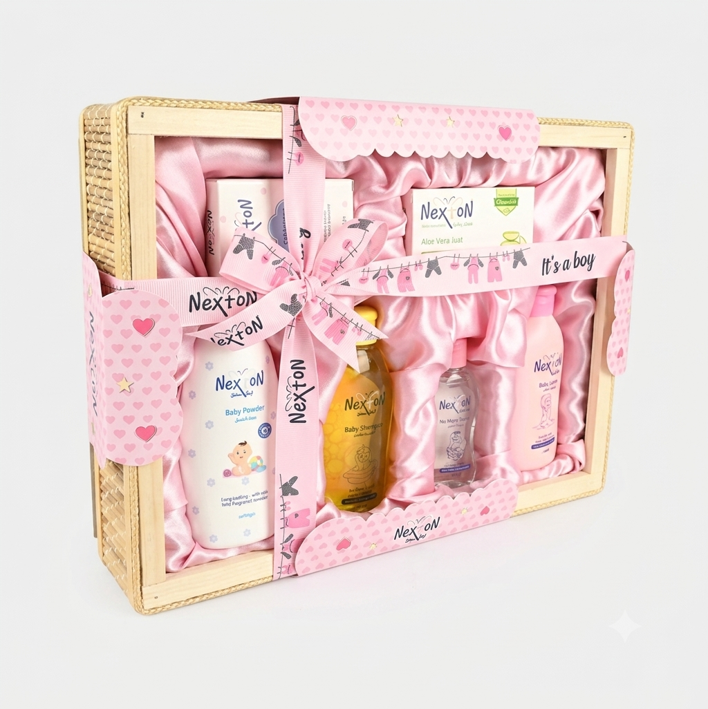 Nexton Baby Gift Basket - Complete Skincare Set for Newborn Boys (Large Cane Hamper)