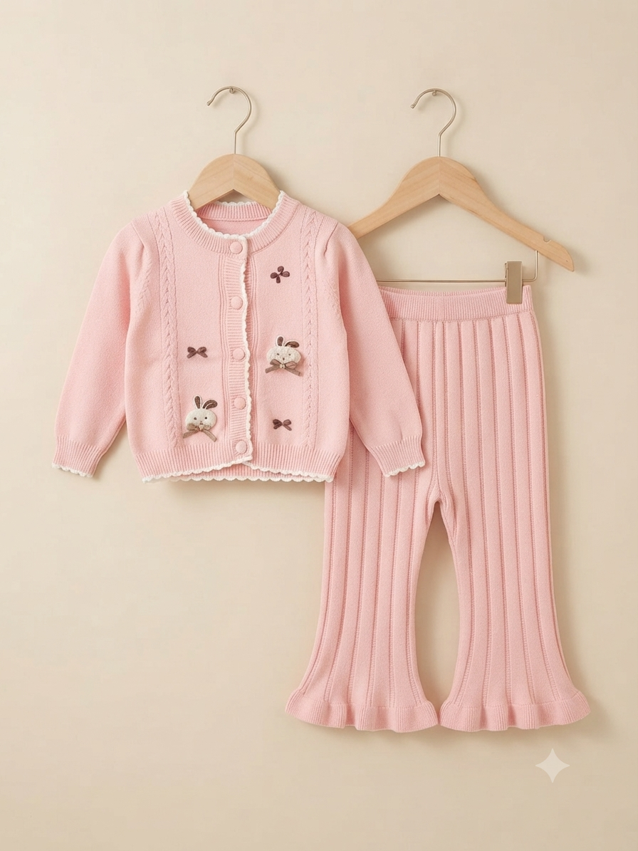 Baby Girl Knitted Cardigan And Trouser Set
