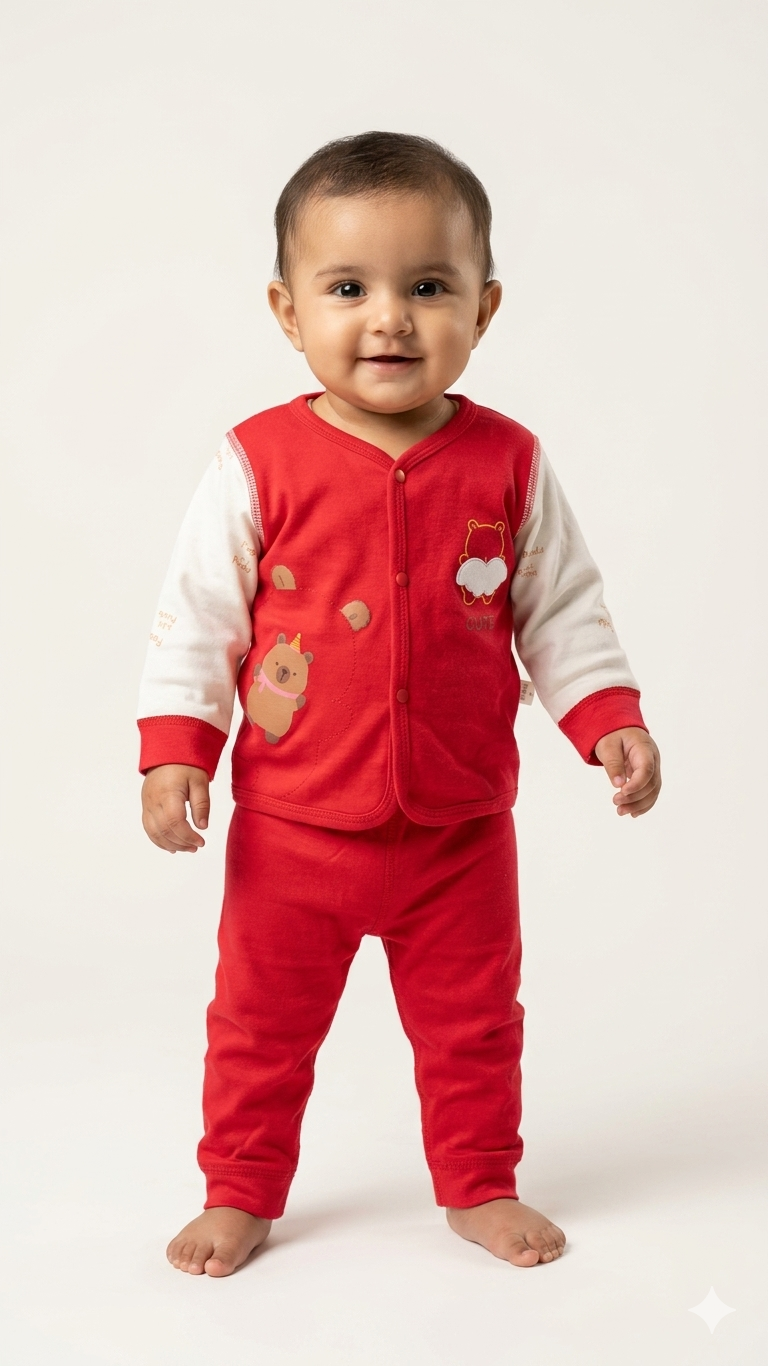 Soft Cotton Baby Lounge Set Comfortable Printed Long Sleeve Pajamas Featuring Cute Bear Outfit
