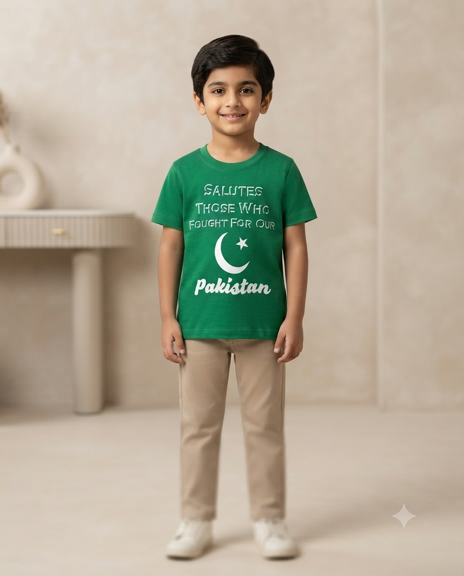 Pakistan Independence Day Premium Graphic T-Shirt For Kids Soft Cotton