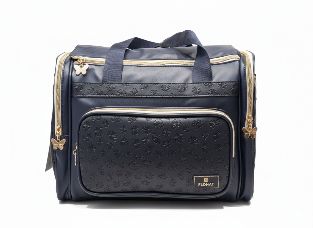 Premium Floral Embossed Diaper Bag with Butterfly Zippers and Multiple Large Functional Storage Pockets